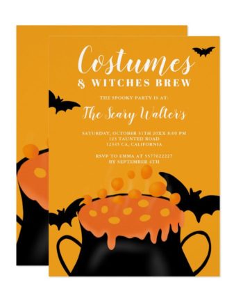 Halloween orange potion bats costume party invitation