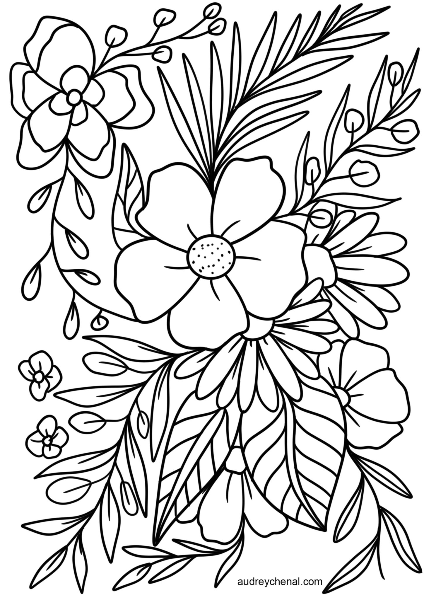 free floral coloring page instant digital download